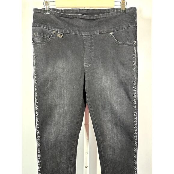 LISETTE L Women's Embellished Trim Tummy Control Denim Jeans Black Size 10 - Picture 3 of 11